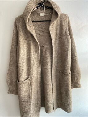 Hooded Open-Front Knit Cardigan in Taupe